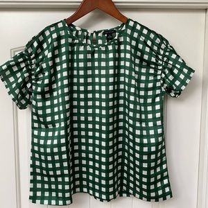 NWT Ann Taylor Plaid Flutter Sleeve Top